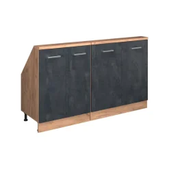 Küchenschrank für Dachschrägen R-Line Schwarz Beton 140 cm 2er Set Vicco