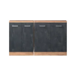 Küchenschrank für Dachschrägen R-Line Schwarz Beton 140 cm 2er Set Vicco
