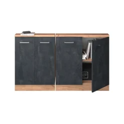 Küchenschrank für Dachschrägen R-Line Schwarz Beton 140 cm 2er Set Vicco
