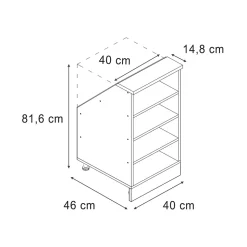 Küchenschrank für Dachschrägen R-Line Weiß 40 cm mit 4 Fächern Vicco
