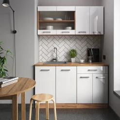 Küchenschrank für Dachschrägen R-Line Weiß Hochglanz 215 cm 5er Set Vicco