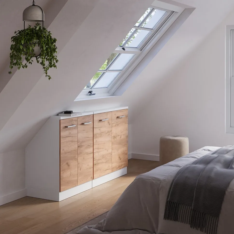 Küchenschrank für Dachschrägen R-Line Goldkraft Eiche 140 cm 2er Set Vicco