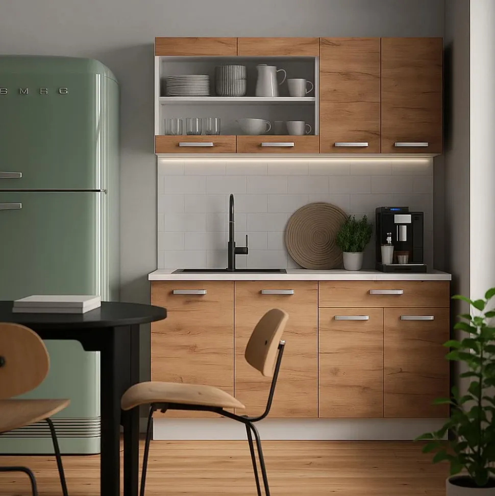 Küchenschrank für Dachschrägen R-Line Goldkraft Eiche 140 cm 2er Set Vicco