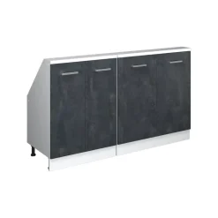Küchenschrank für Dachschrägen R-Line Schwarz Beton 140 cm 2er Set Vicco