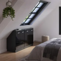 Küchenschrank für Dachschrägen R-Line Schwarz Hochglanz 140 cm 2er Set Vicco