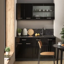 Küchenschrank für Dachschrägen R-Line Schwarz Hochglanz 140 cm 2er Set Vicco