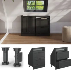 Küchenschrank für Dachschrägen R-Line Anthrazit Landhaus 60 cm mit 2 Schubladen Vicco