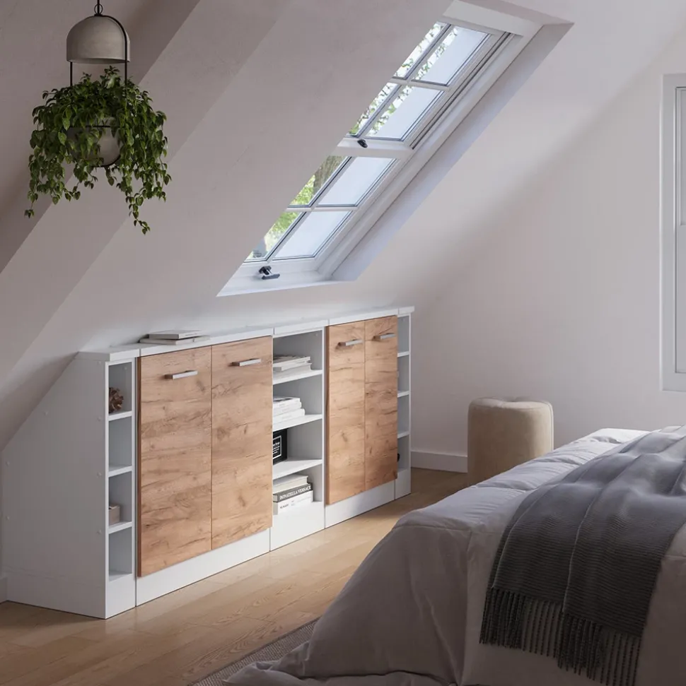 Küchenschrank für Dachschrägen R-Line Goldkraft Eiche 215 cm 5er Set Vicco