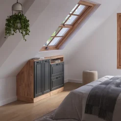 Küchenschrank für Dachschrägen R-Line Anthrazit Landhaus 120 cm 2er Set Vicco