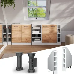 Küchenschrank für Dachschrägen R-Line Weiß 15 cm mit 4 Fächern Vicco