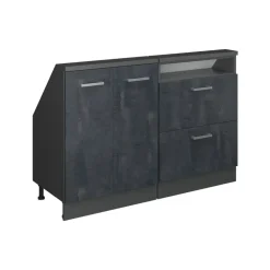 Küchenschrank für Dachschrägen R-Line Schwarz Beton 120 cm 2er Set Vicco