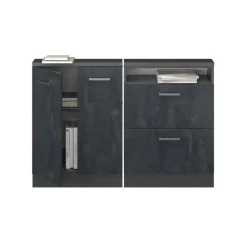 Küchenschrank für Dachschrägen R-Line Schwarz Beton 120 cm 2er Set Vicco