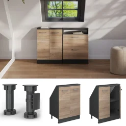 Küchenschrank für Dachschrägen R-Line Sonoma 60 cm mit 2 Türen Vicco