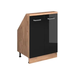 Küchenschrank für Dachschrägen R-Line Schwarz Hochglanz 60 cm mit 2 Türen Vicco