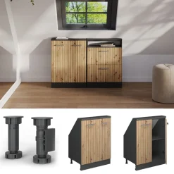 Küchenschrank für Dachschrägen R-Line Artisan-Eiche 60 cm mit 2 Türen Vicco