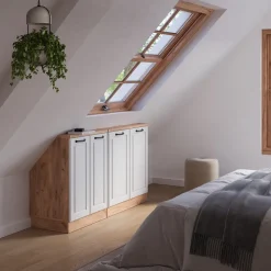 Küchenschrank für Dachschrägen R-Line Weiß Landhaus 140 cm 2er Set Vicco