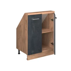 Küchenschrank für Dachschrägen R-Line Schwarz Beton 60 cm mit 2 Türen Vicco