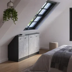 Küchenschrank für Dachschrägen R-Line Beton 140 cm 2er Set Vicco