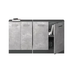 Küchenschrank für Dachschrägen R-Line Beton 140 cm 2er Set Vicco