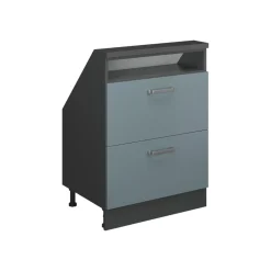 Küchenschrank für Dachschrägen R-Line Blau-Grau 60 cm mit 2 Schubladen Vicco