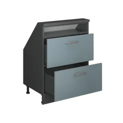 Küchenschrank für Dachschrägen R-Line Blau-Grau 60 cm mit 2 Schubladen Vicco