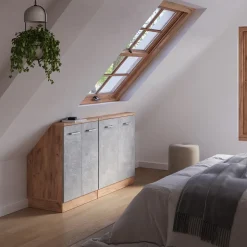 Küchenschrank für Dachschrägen R-Line Beton 140 cm 2er Set Vicco