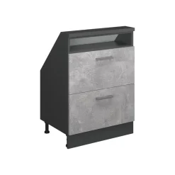 Küchenschrank für Dachschrägen R-Line Beton 60 cm mit 2 Schubladen Vicco