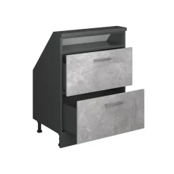 Küchenschrank für Dachschrägen R-Line Beton 60 cm mit 2 Schubladen Vicco