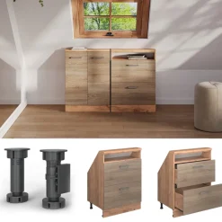 Küchenschrank für Dachschrägen R-Line Sonoma 60 cm mit 2 Schubladen Vicco