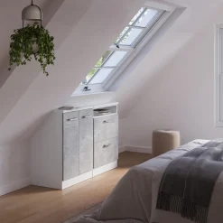 Küchenschrank für Dachschrägen R-Line Beton 120 cm 2er Set Vicco