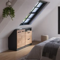 Küchenschrank für Dachschrägen R-Line Goldkraft Eiche 120 cm 2er Set Vicco