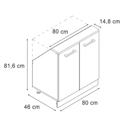 Küchenschrank für Dachschrägen R-Line Schwarz Beton 80 cm mit 2 Türen Vicco