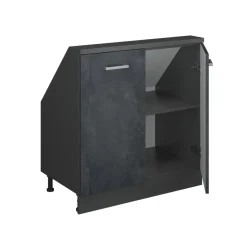 Küchenschrank für Dachschrägen R-Line Schwarz Beton 80 cm mit 2 Türen Vicco