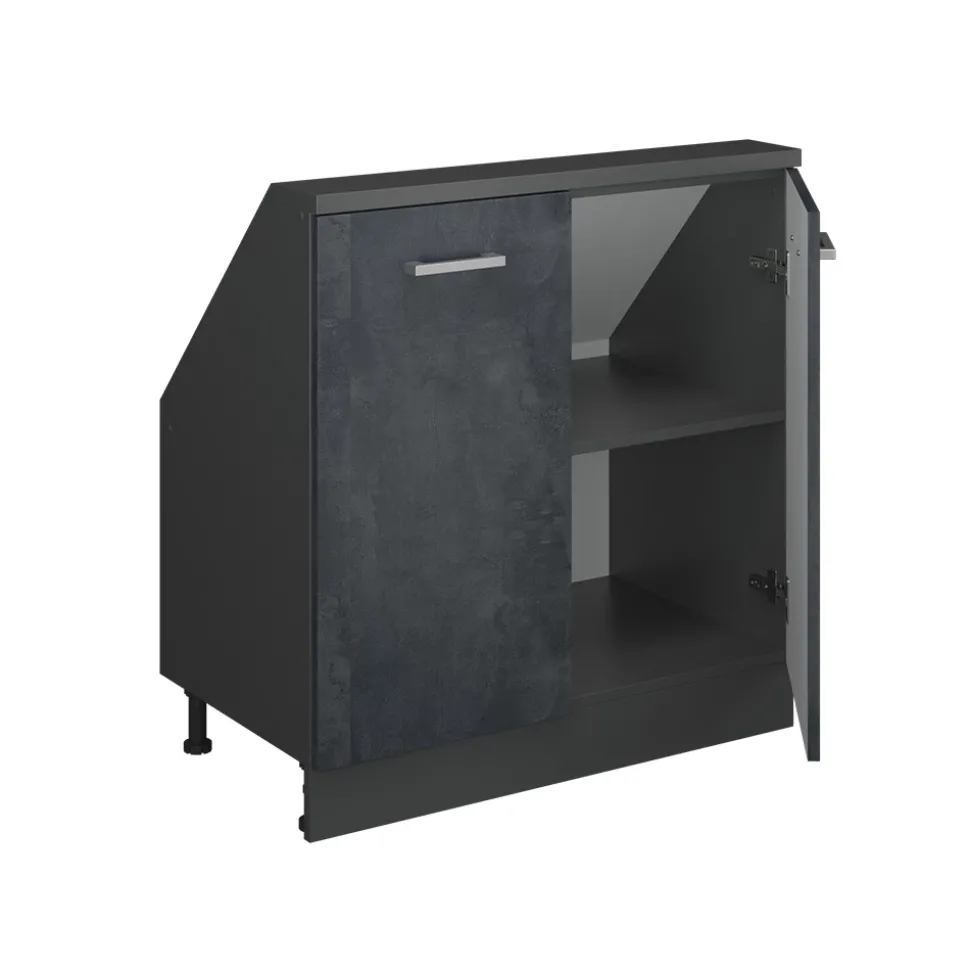 Küchenschrank für Dachschrägen R-Line Schwarz Beton 80 cm mit 2 Türen Vicco