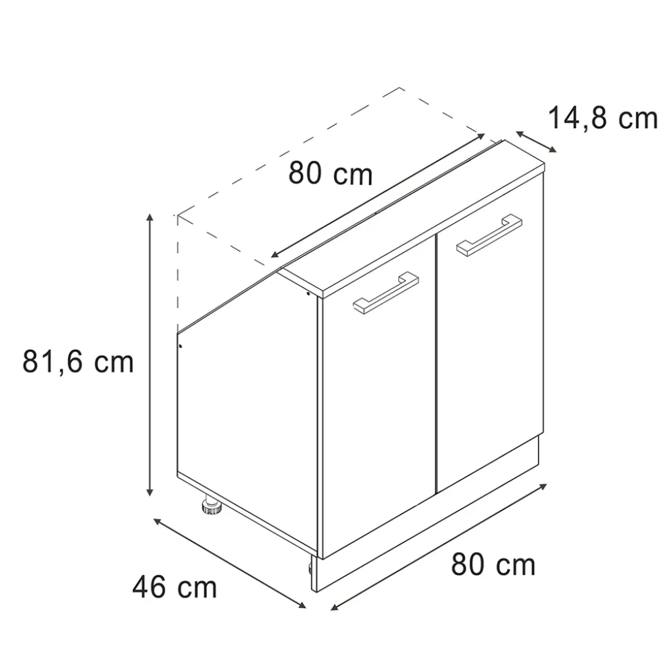 Küchenschrank für Dachschrägen R-Line Edelgrau 80 cm mit 2 Türen Vicco