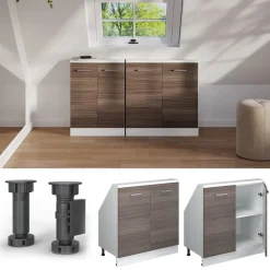 Küchenschrank für Dachschrägen R-Line Edelgrau 80 cm mit 2 Türen Vicco