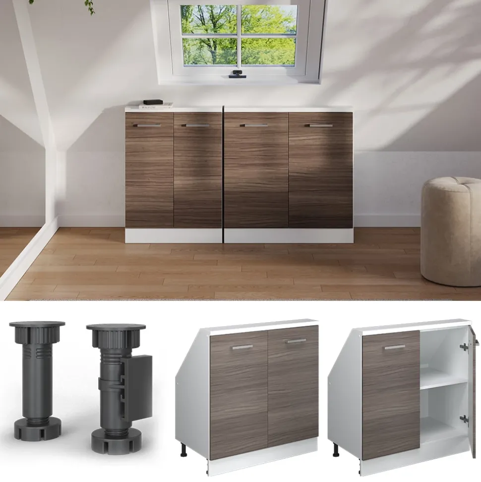 Küchenschrank für Dachschrägen R-Line Edelgrau 80 cm mit 2 Türen Vicco