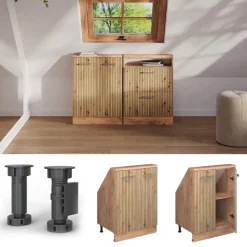 Küchenschrank für Dachschrägen R-Line Artisan-Eiche 60 cm mit 2 Türen Vicco