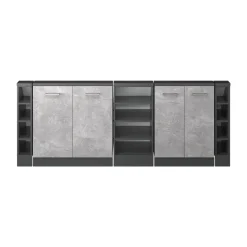 Küchenschrank für Dachschrägen R-Line Beton 215 cm 5er Set Vicco