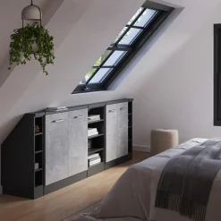 Küchenschrank für Dachschrägen R-Line Beton 215 cm 5er Set Vicco