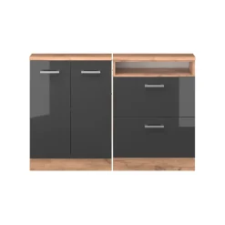Küchenschrank für Dachschrägen R-Line Anthrazit Hochglanz 120 cm 2er Set Vicco