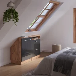 Küchenschrank für Dachschrägen R-Line Anthrazit Hochglanz 120 cm 2er Set Vicco