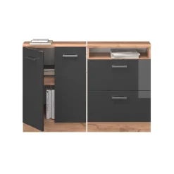 Küchenschrank für Dachschrägen R-Line Anthrazit Hochglanz 120 cm 2er Set Vicco