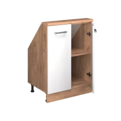 Küchenschrank für Dachschrägen R-Line Weiß Hochglanz 60 cm mit 2 Türen Vicco