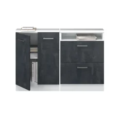 Küchenschrank für Dachschrägen R-Line Schwarz Beton 120 cm 2er Set Vicco