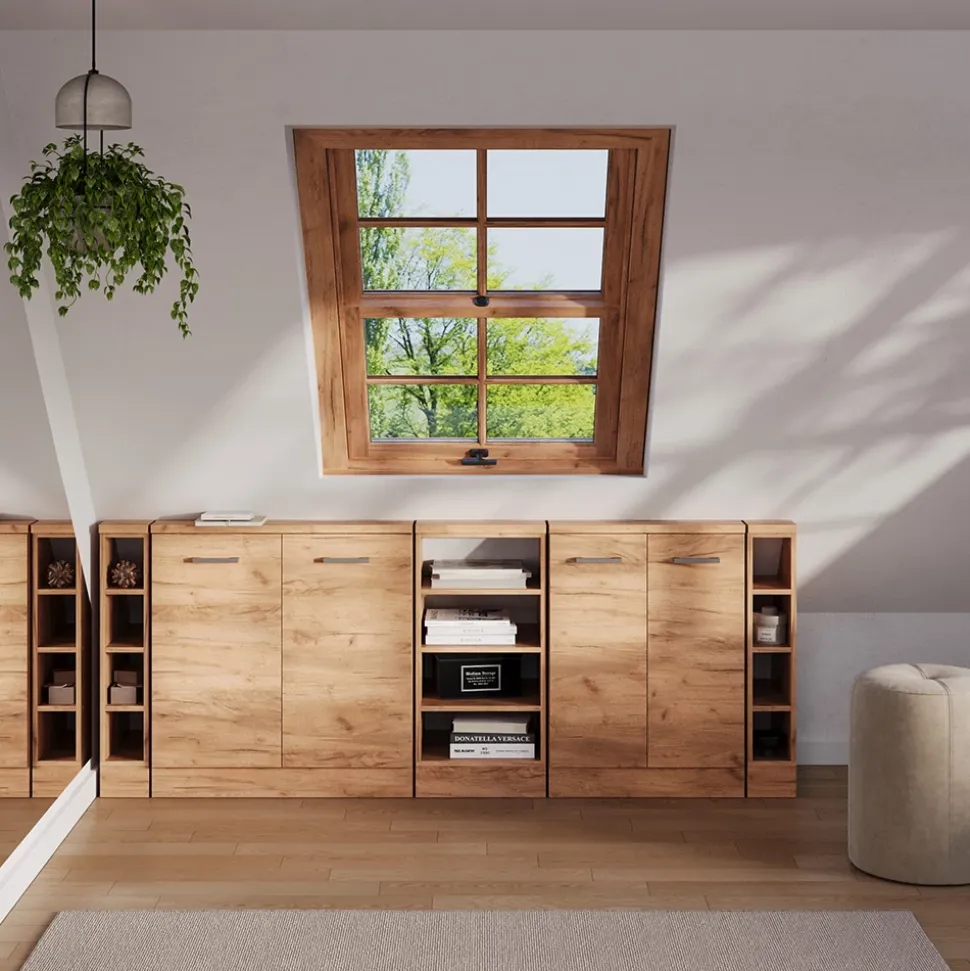 Küchenschrank für Dachschrägen R-Line Goldkraft Eiche 40 cm mit 4 Fächern Vicco