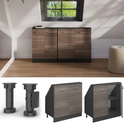 Küchenschrank für Dachschrägen R-Line Edelgrau 80 cm mit 2 Türen Vicco