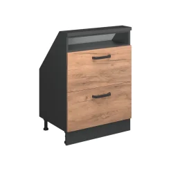 Küchenschrank für Dachschrägen R-Line Goldkraft Eiche 60 cm mit 2 Schubladen Vicco