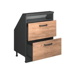 Küchenschrank für Dachschrägen R-Line Goldkraft Eiche 60 cm mit 2 Schubladen Vicco