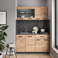 Küchenschrank für Dachschrägen R-Line Goldkraft Eiche 60 cm mit 2 Schubladen Vicco